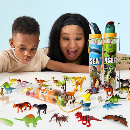 Animal Figures Toys for Kids 69pcs – 5-Set Nature World Mini Animal Figurines with Sensory Bin, Zoo, Ocean, Farm, Dinosaur & Jungle Animals, Easter Basket Stuffers & Birthday Party Favors