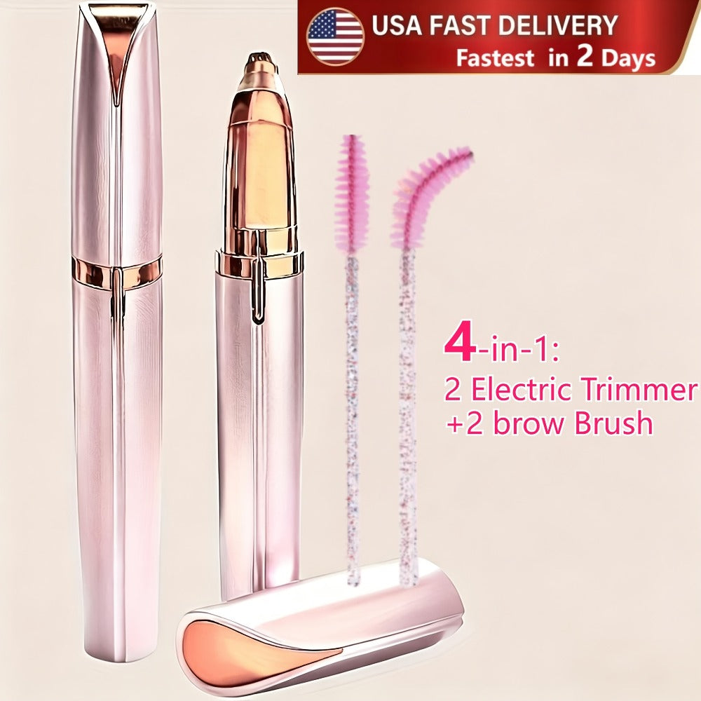 Electric Eyebrow Trimmer for Women 2 Pack, USB Rechargeable Painless Precision Eyebrow Razor Pen, Portable Hair Remover for Face Lip Leg Armpit – Pink White Colorful