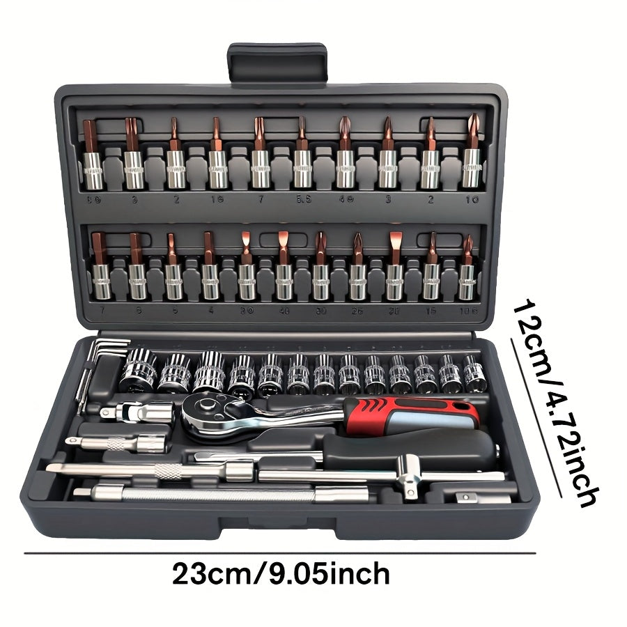 45/53pcs Tool Collection, Premium Professional Vehicle/Motorbike Repair Toolkit, 1/4 Inch Drive Deep And Standard Wrench Collection, Racing-Quality Vehicle Components Repair Ratchet Wrench And Additional Vehicle Repair Additions Toolkit