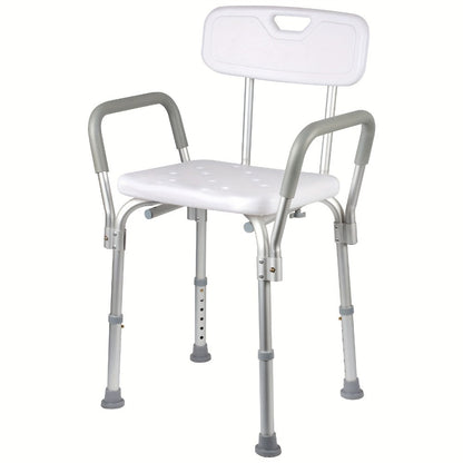 Shower Chair with Armrests & Backrest – Height Adjustable Aluminum Bath Seat, 350 LBS Capacity, Non-Slip Rubber Feet, Cushioned Support for Elderly, Disabled & Post-Surgery, Fits Most Showers & Tubs