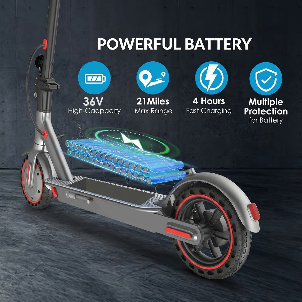 Electric Scooter for Adults 350W Motor 19 MPH 21-Mile Range Foldable Commuter Scooter 8.5 Inch Solid Tires APP Control Dual Brake LED Lights Portable