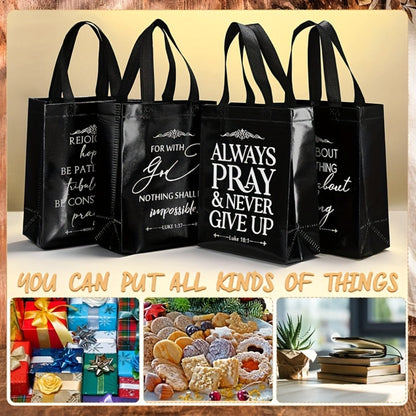 Christian Gift Bags Bulk with Handle – 24/48 Pcs Bible Verse Religious Reusable Bags Medium Size for Church Visitors Baptism Wedding Party Favors Father’s Day Black