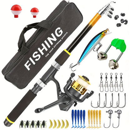 Baitcasting Rod and Reel Combo Set – Medium-Fast Action Telescopic Fishing Rod with Line, Lures, Accessories Box & Carry Bag, Ambidextrous Design for Beginners