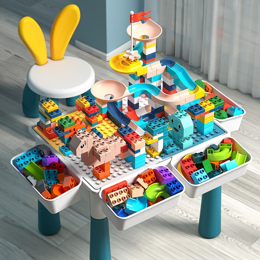 Kids Building Block Table & Chair Set with Storage Boxes – 16.5" x 12.6" All-in-One ABS Brick Play Activity Station for Toddlers Boys & Girls, Best Birthday Christmas Holiday Gift Ages 3+
