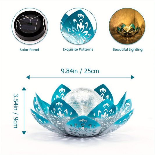 Solar Garden Light Lotus Flower LED Step Light Outdoor Cracked Glass Ball IPX4 Waterproof Lawn Yard Pathway Staircase Corridor Decor – Azure Blue Purple Gray