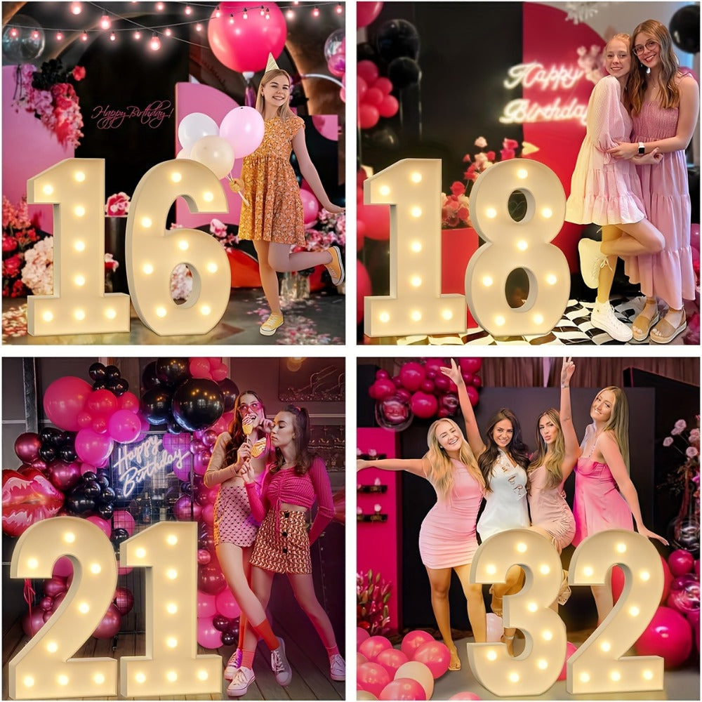 Giant LED Number Light 28.7 Inch Warm White – Illuminated Number Balloon Frame for Birthday Anniversary Graduation Party, PS Foam Board Digit Stand Photo Backdrop Decoration