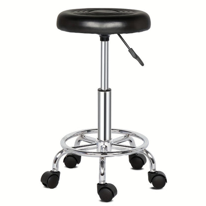 Round Padded Swivel Bar Stool 360° with Chrome Base - Adjustable Height Salon Kitchen Counter Stool for Nail Salon Beauty Studio Home Bar Reception, Black & White, 13"x24"