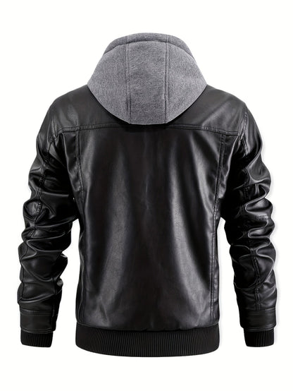 Men's Versatile Faux Leather Zip-Up Jacket