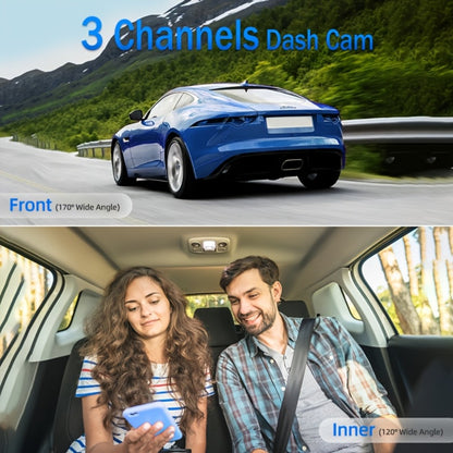 Dash Cam 3-Channel Front Inside Rear – 1080P 170° Wide Angle WiFi Night Vision Loop Recording G-Sensor with 2" IPS Screen & 32GB Card