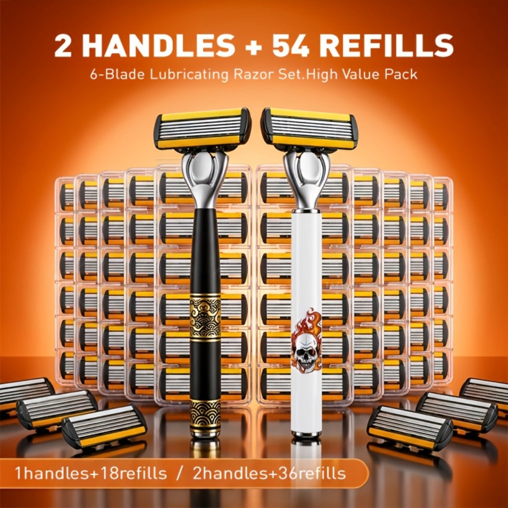 Men's Razor Set with Stainless Steel Replacement Blades - Reusable Handle & High-Capacity Blade Kit for Smooth Close Shave, Precision Grooming for Men, Multiple Bundle Options