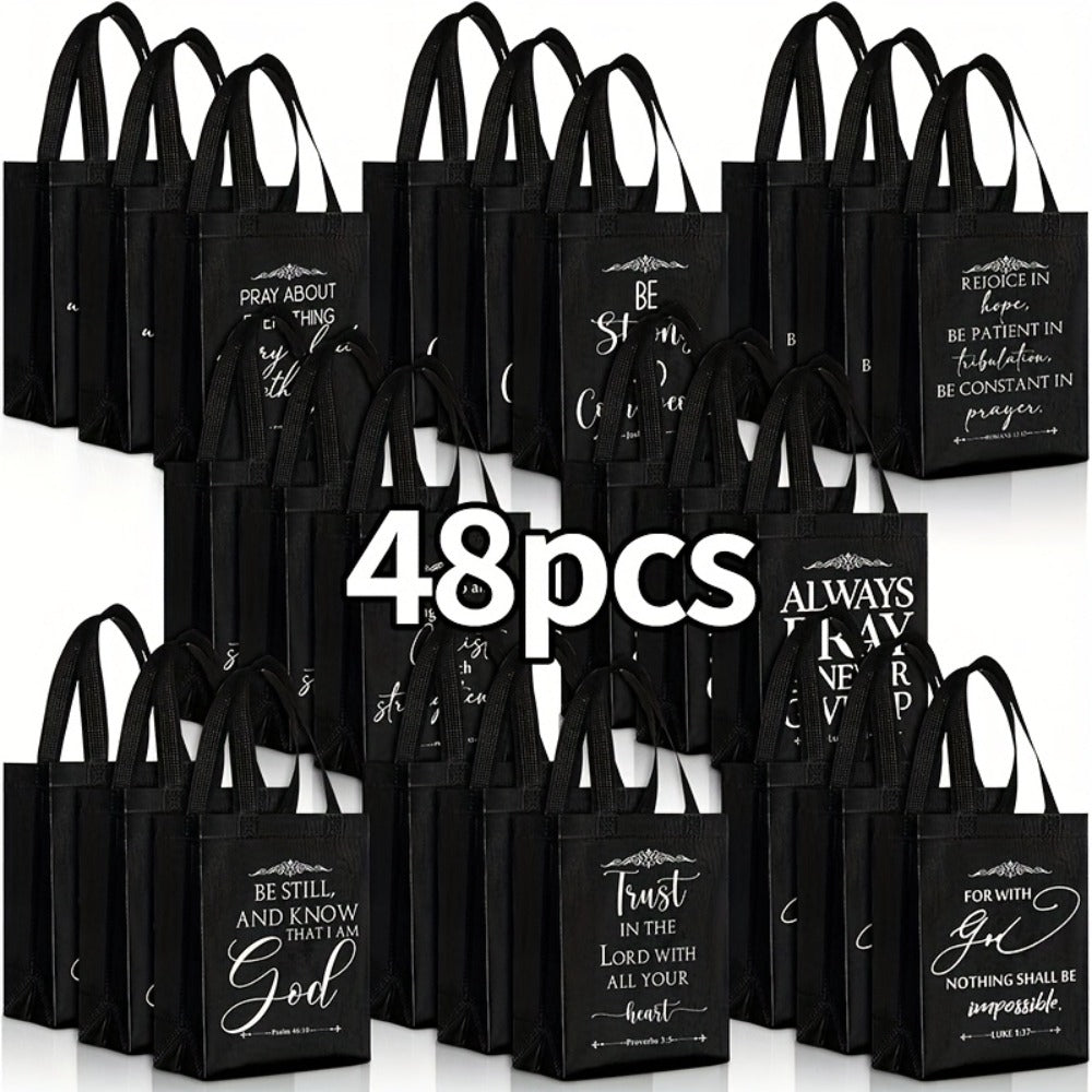Christian Gift Bags Bulk with Handle – 24/48 Pcs Bible Verse Religious Reusable Bags Medium Size for Church Visitors Baptism Wedding Party Favors Father’s Day Black