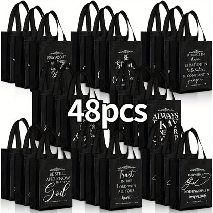 Christian Gift Bags Bulk with Handle – 24/48 Pcs Bible Verse Religious Reusable Bags Medium Size for Church Visitors Baptism Wedding Party Favors Father’s Day Black