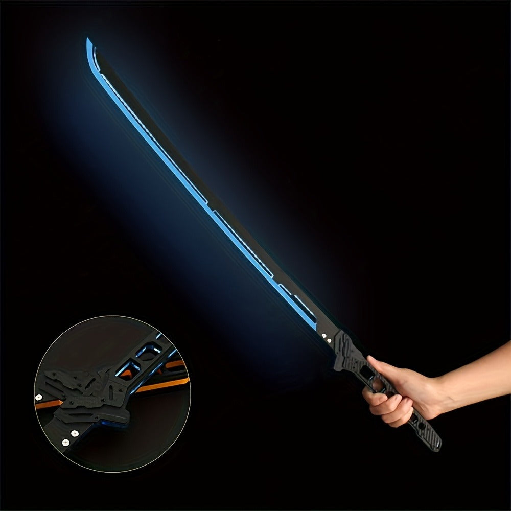 LED Cyberpunk Katana Prop 80cm Acrylic Luminous – 1:1 Scale Sci-Fi Glowing Sword for Cosplay Halloween Masquerade Party Display Collectible Blunt Safe Red Orange Green