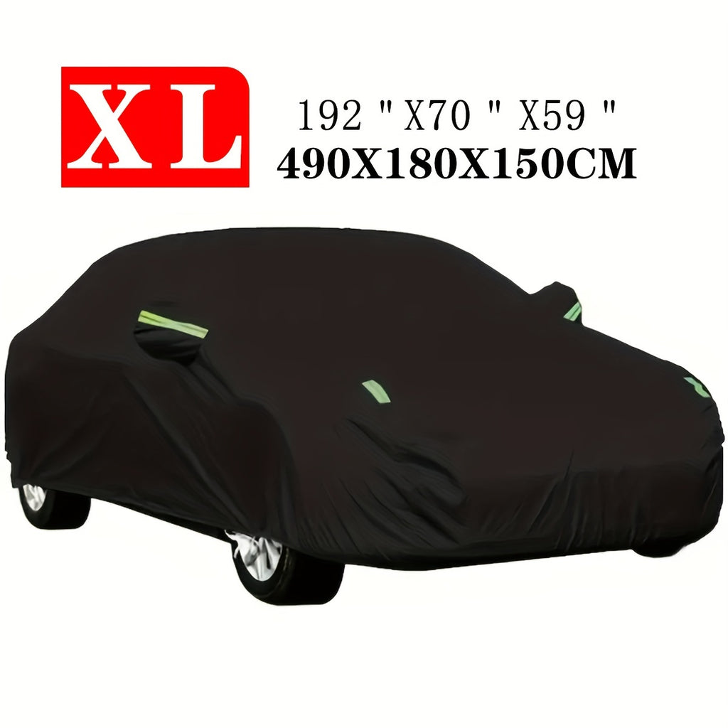 190T High Quality Durable Anti-Scratch 6-Layer Full Car Cover, Car Universal, The Season Car Cover Waterproof Indoor Outdoor Snow And Dust Protection UV All-Weather Protection with Reflective Strip, XL XXL Black