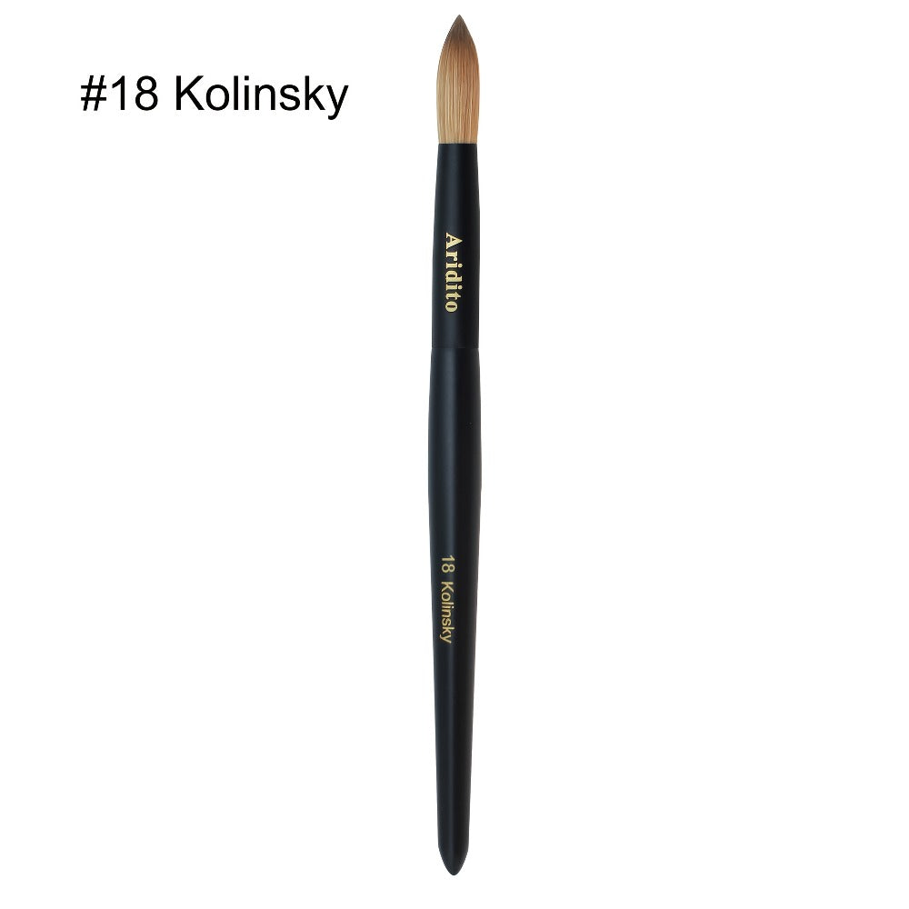 Kolinsky Nail Brush Round Head for Acrylic Extensions – Professional Black Wooden Handle Nail Art Brush with Genuine Kolinsky Hair Bristles, Sizes #8 #10 #12 #14 #16 #18 for Salon & Home Manicure Women