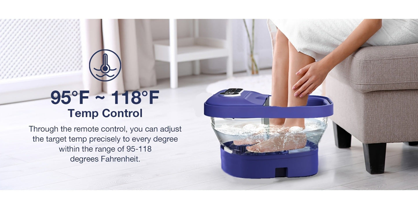 Foot Spa Massager Collapsible with Heater & Temperature Control – Foot Bath with Bubbles, 6 Massage Rollers, Vibration, Red Light Therapy & Auto Massage for Home Foot Care, Black Blue
