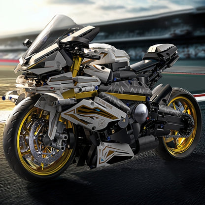 Motorcycle Building Blocks Model Kit 1:5 Scale 2000+ Pieces – Platinum Gold & White Collectible Brick Motorbike Display Set, Unique Gift for Men Adults Collectors Birthday Christmas (Premium Edition)