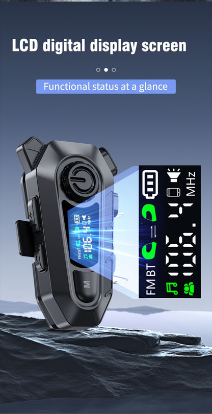 Motorcycle Helmet Bluetooth Intercom Headset 500M Range Bluetooth 5.3 LED Display Noise Cancelling Voice Control FM Radio Music Sharing for Off-Road Riding