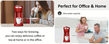 Single Serve Coffee Maker 2-in-1 for K-Cup Pods and Ground Coffee One-Button Operation 6-14oz Brew Sizes Auto Shut-Off Stainless Steel Drip Coffee Machine Blue Black Red Grey