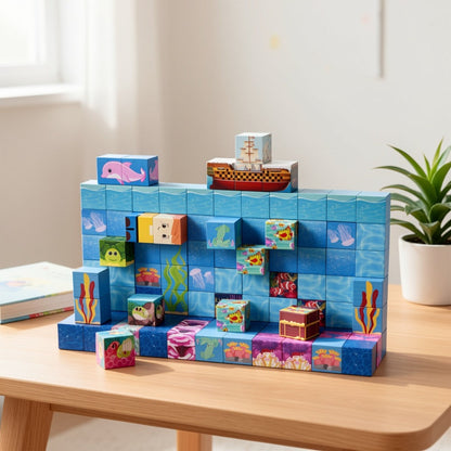 Ocean Adventure Magnetic Building Blocks 54/100pcs – STEM 3D Sea Theme Magnet Tiles Set Vibrant Colors Imagination Hand-Eye Coordination Toy for Kids Ages 3+, Best Birthday Christmas Gift