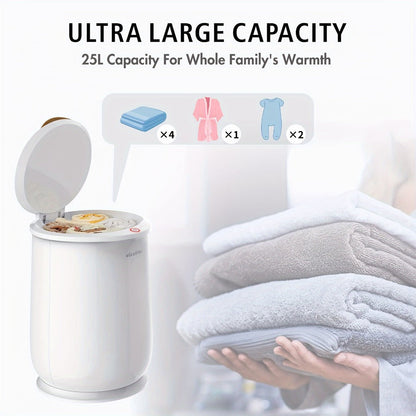 Electric Towel Warmer Bucket Ultra Large Capacity - Fits Two 40"x70" Towels Blankets Bathrobes, ETL FCC Certified, 1-Hour Auto Shut Off, Fast Heating Spa Bathroom Warmer, Gray & White