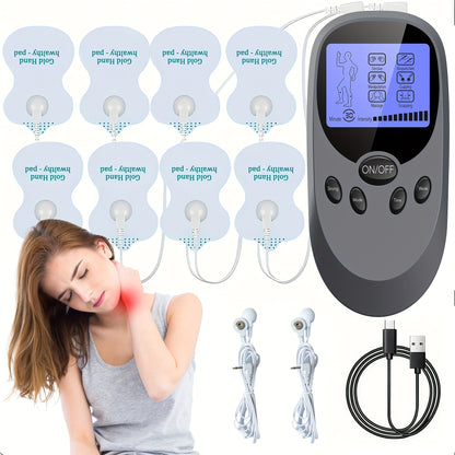 TENS EMS Dual Channel Muscle Stimulator Massager – 8 Electrodes for Back, Shoulder & Knee Pain Relief, Muscle Recovery, Portable Electric Pulse Therapy Device