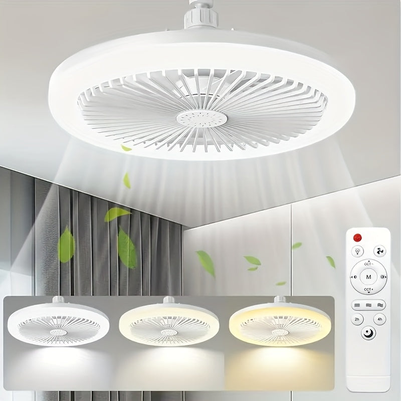 Ceiling Fan Light with Remote Control, Dimmable LED 3000-6500K, 3-Speed Fan, E26 Base, 360° Adjustable Universal Joint, Timed Night Light, Room Decor White & Gray