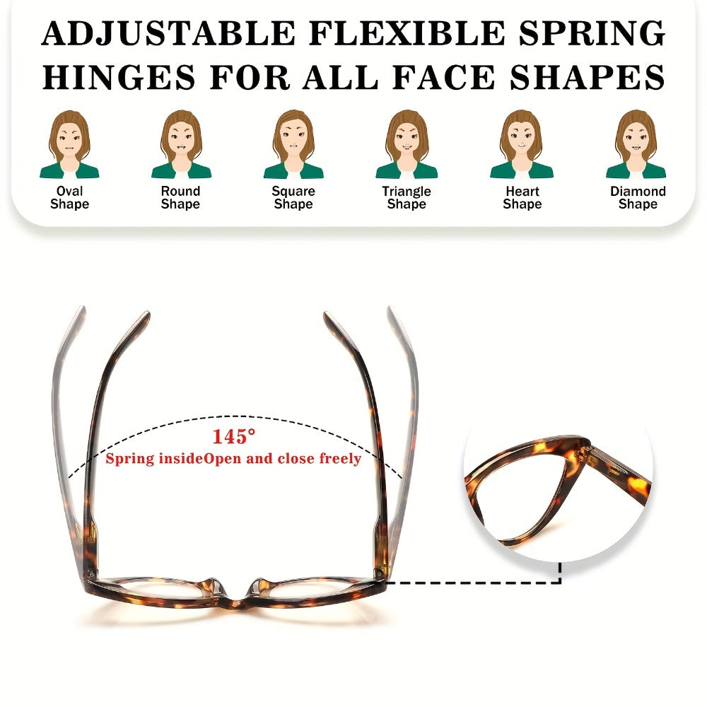 Cat Eye Reading Glasses 4 Pack Women Blue Light Blocking – Leopard Print Gradient Stylish Frames, Spring Hinges, Computer Readers for All Face Shapes, Multiple Magnification Strengths