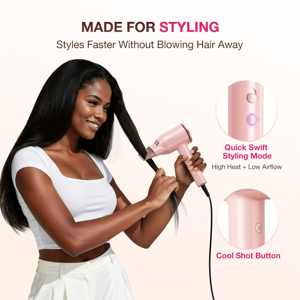 Diffuser Hair Dryer for Curly Hair 1875W Ionic Blow Dryer - Lightweight Compact Professional Frizz Control Fast Drying Styling Tool for Women Men Gray White