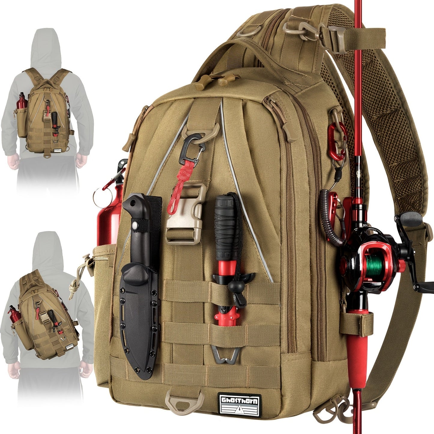 Waterproof Fishing Backpack Tackle Sling Bag – Rod Holder Daypack for Shore, Kayak & Fly Fishing | Men Women Outdoor Gear