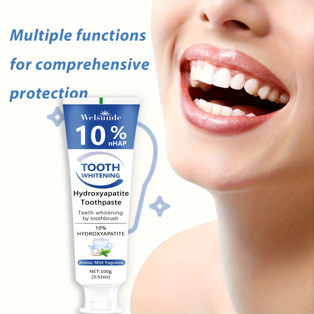 Nano Hydroxyapatite Toothpaste 2-Pack 10% HAp European Formula — Remineralizes Enamel, Deep Cleans & Whitens, Fluoride-Free, Gentle on Gums, Minty Fresh Breath, 100g/3.52oz Each