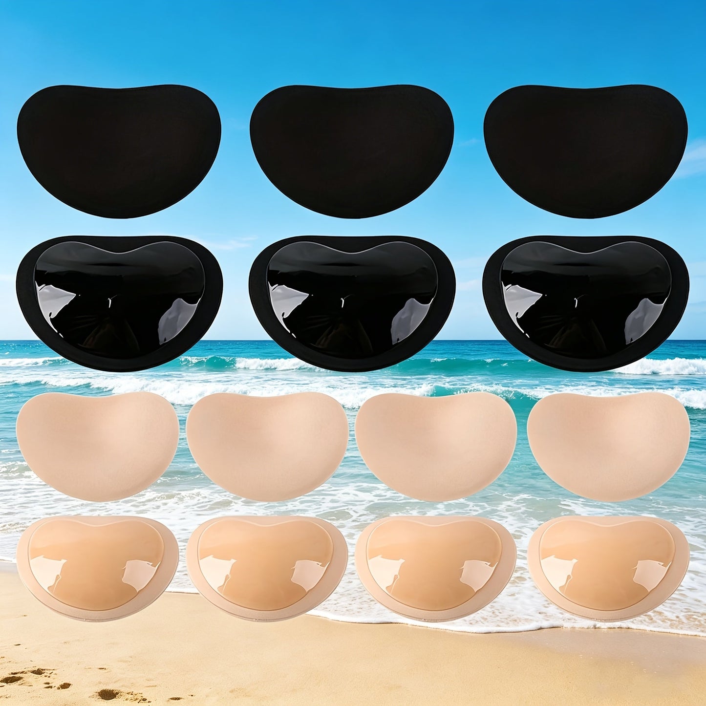 8-Pack Women's Adhesive Bra Pads - Reusable Push-Up Bikini Inserts