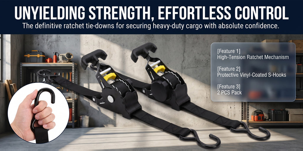 Set of 2pcs Retractable Ratchet Tie-Down Straps, Featuring Automatic Self-Locking Mechanism, High-Density Oxford Fabric Webbing, And Automatic Webbing Retraction. Suitable for Securing Cargo on Trucks, Trailers, Motorcycles, Appliances