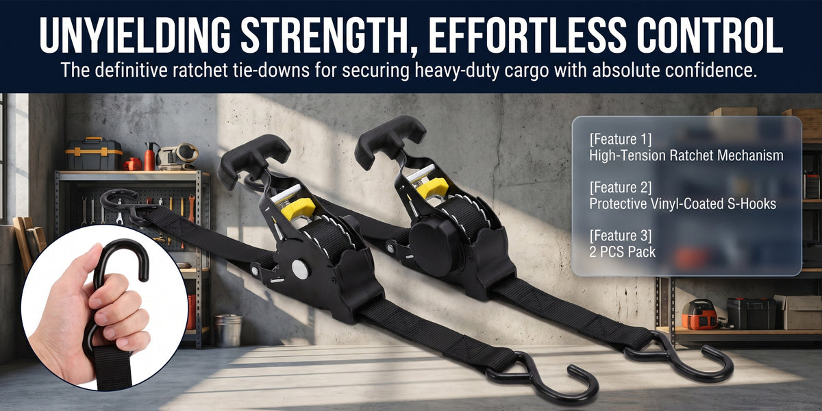 Set of 2pcs Retractable Ratchet Tie-Down Straps, Featuring Automatic Self-Locking Mechanism, High-Density Oxford Fabric Webbing, And Automatic Webbing Retraction. Suitable for Securing Cargo on Trucks, Trailers, Motorcycles, Appliances