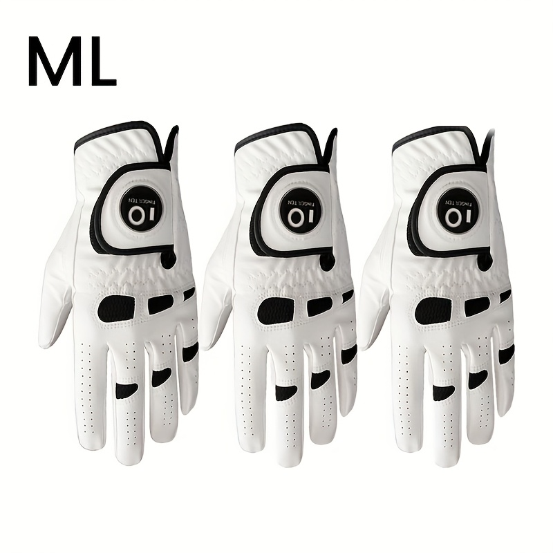 Men's Golf Glove Left Hand 3 Pack with Ball Marker – WeatherSof Soft Grip Cabretta-Style Golf Gloves for Men, Buckle Closure, All-Weather Performance, Sizes S to XXL (White)