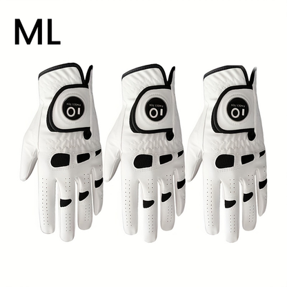 Men's Golf Glove Left Hand 3 Pack with Ball Marker – WeatherSof Soft Grip Cabretta-Style Golf Gloves for Men, Buckle Closure, All-Weather Performance, Sizes S to XXL (White)
