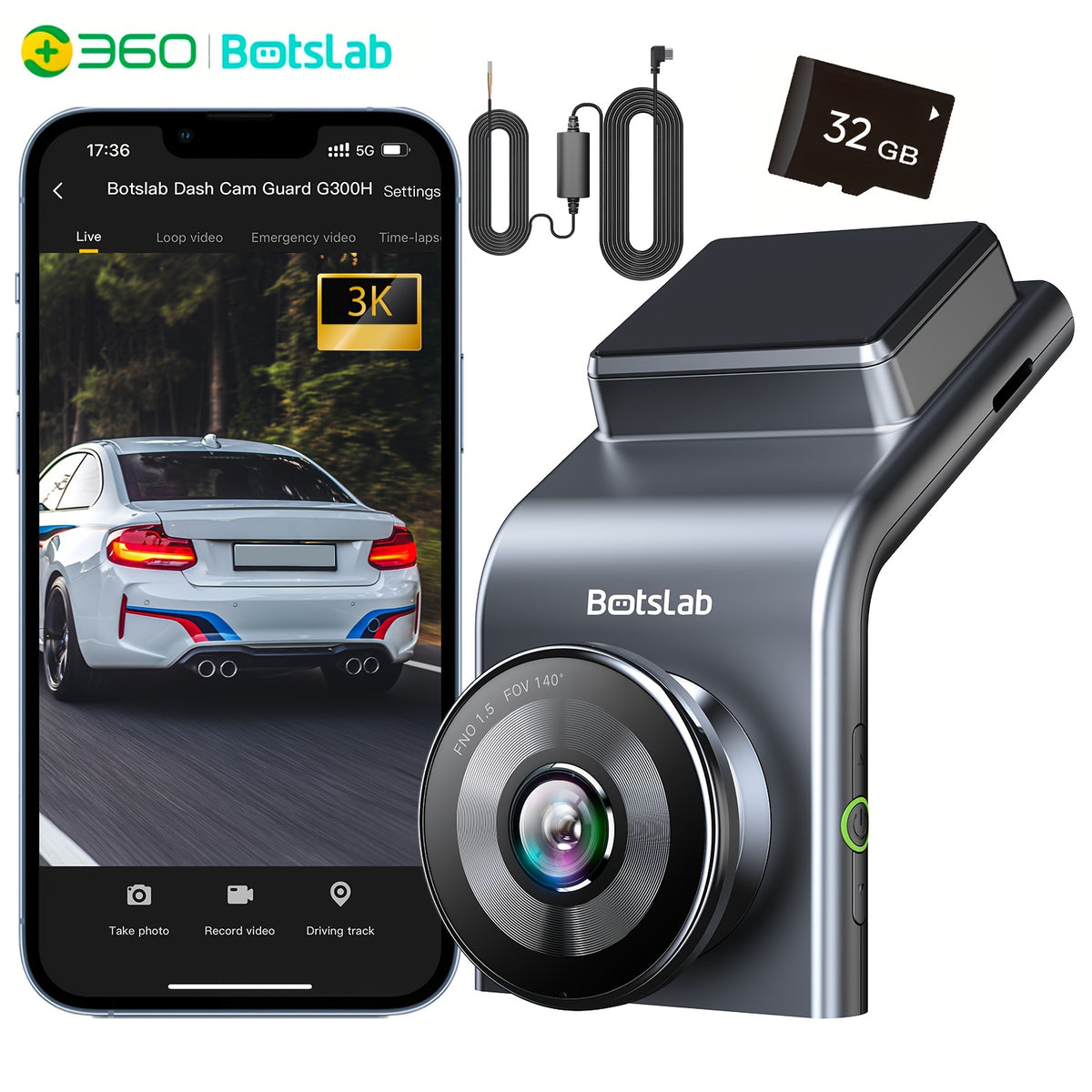 Front Car Dash Cam with 3K, 140° Wide Angle Lens | Built-In Wifi GPS, Night Vision, Motion Detection Alerts, Parking Mode, WDR, Loop Recording - USB-Powered, Compact Design, Vehicle Security, Modern Vehicle Accessory, Durable Construction