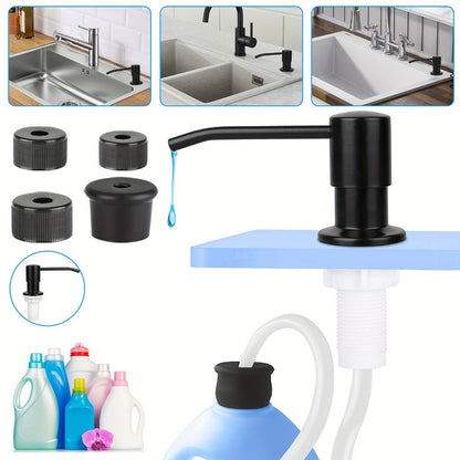 Sink Soap Dispenser Stainless Steel Built-In with 47" Extension Tube Kit – 360° Rotating Pump, No Refill Bending, Deck Mounted for Kitchen Bathroom Laundry & RV Sinks, Easy Press Hand Pump