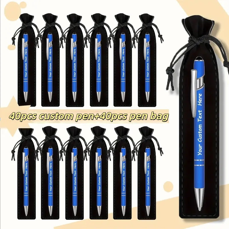 Custom Ballpoint Pens with Pencil Pouch Bulk Set – Personalized Ballpoint Pen Pack for Corporate Gifts, School Supplies, Office Promotions | 20/30/80 PCS Customized Pen & Bag Bundle