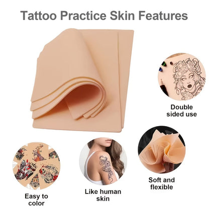 Tattoo Practice Skin Double-Sided Silicone Fake Skin - A4 Tattoo Transfer Paper Kit, Thermal Stencil Paper for Beginners & Artists, Universal Tattoo Printer Compatible, Body Art Practice Supplies