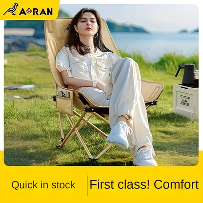 Portable Folding Moon Chair High Back 2pcs – Durable Iron Alloy Frame, Lightweight Foldable Camping Chair for Outdoor Leisure, Fishing, Beach & Backyard – Khaki or Black