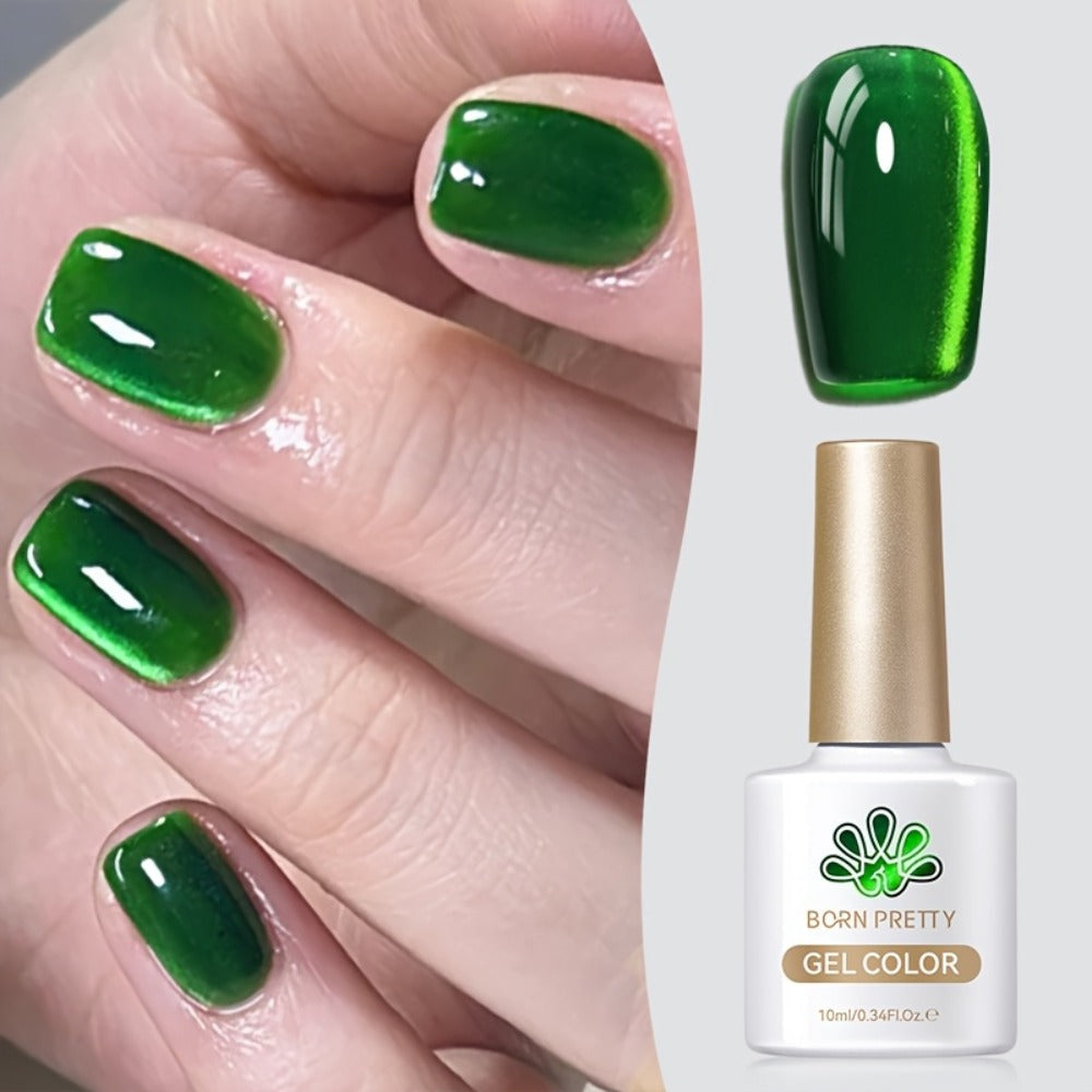 Cat Eye Gel Nail Polish Imperial Green — Magnetic Shimmer Effect Soak Off LED UV Long Lasting 30 Days | BORN PRETTY MY269 Deep Jewel Tone Green Nail Art | DIY Home Salon Manicure 10ml