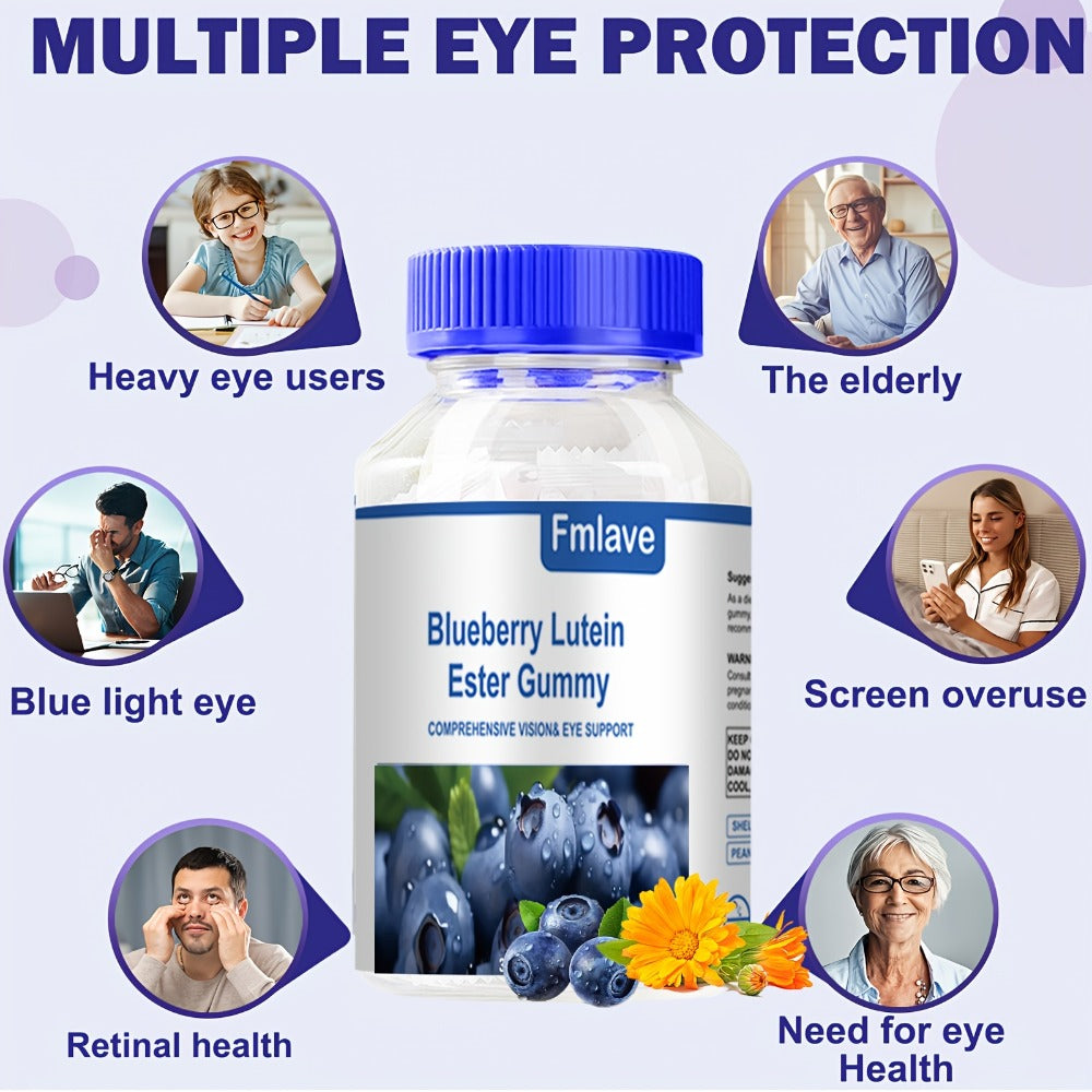 Lutein Eye Health Gummies Blueberry 30-Day Supply - Vision Clarity & Blue Light Protection Eye Vitamins for Kids & Adults - Individually Packed Chewable Eye Supplement 30 Count
