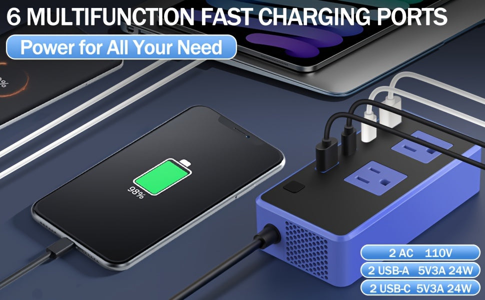 Power Inverter for Vehicles Car Accessories, USB Charger DC 12V to 110V Converter 200W Inverter Car Charger Adapter Outlet with USB Ports 4.8A 24W USB-C USB-A, Car Plug Adapter for Laptop Travel Camping Road Essentials Power Converter