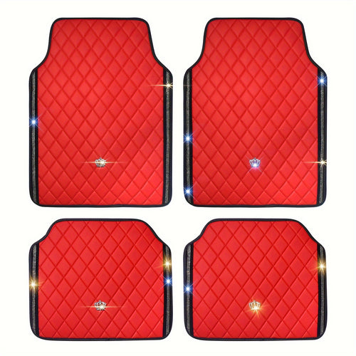Red Black PVC Embroidery Inlaid Glitter Glowing Crown Artificial Rhinestone Car Foot Pad Easy To Clean Unisex