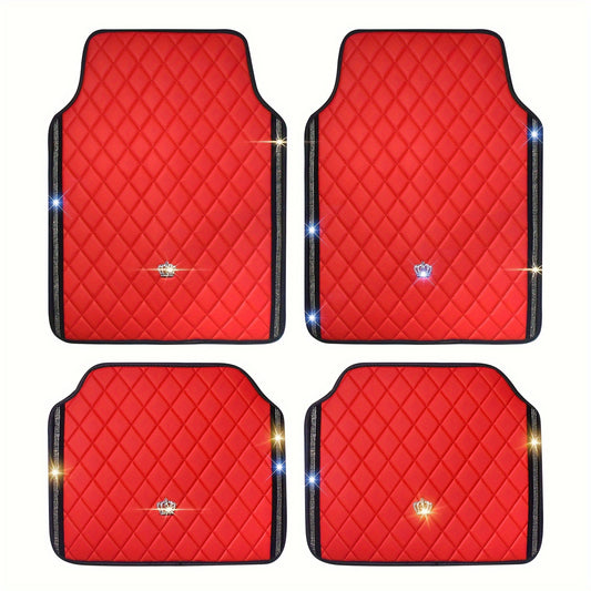 Red Black PVC Embroidery Inlaid Glitter Glowing Crown Artificial Rhinestone Car Foot Pad Easy To Clean Unisex