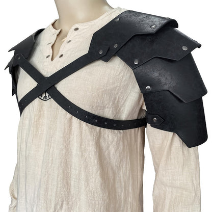 Medieval Shoulder Armor Double Pauldron for Men & Women – Embossed PU Faux Leather Warrior Pauldrons for Halloween LARP Cosplay Renaissance Fair Theater, Khaki Dark Brown Black