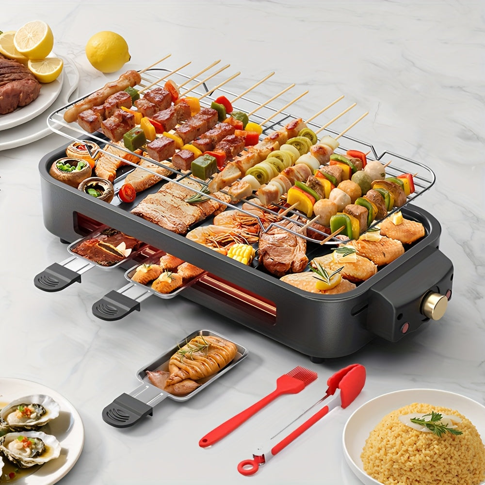 Electric Grill 2-in-1 Indoor BBQ & Frying Pan – 1500W Temperature Control, Non-Stick Detachable Cooking Board, Portable Electric Grill for Meat, Dishwasher Safe, Christmas Gift Idea with Gift Bag
