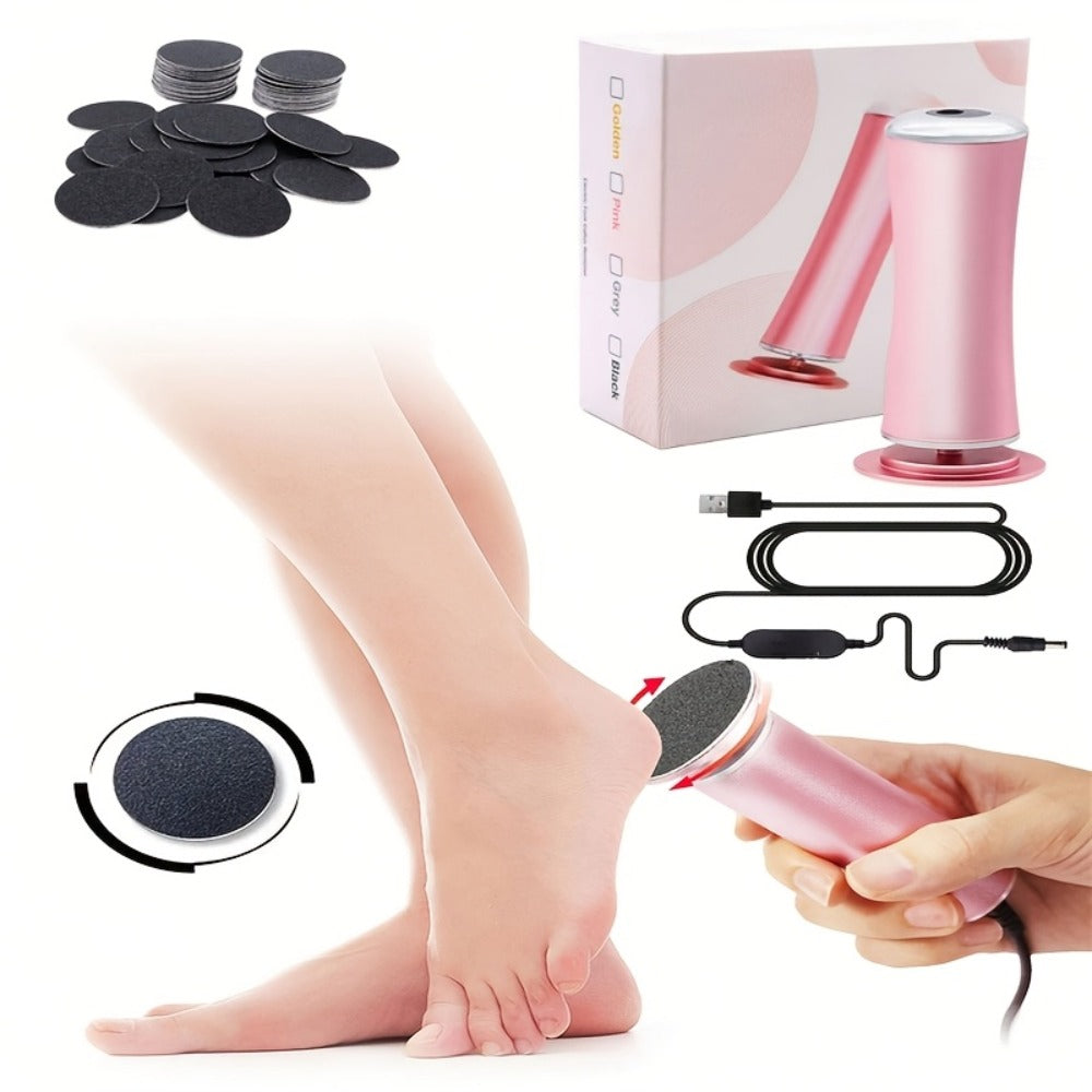 Electric Foot Callus Remover with 60 Replacement Pads – Adjustable Speed USB Rechargeable Dead Skin Remover for Men & Women, Metal Body