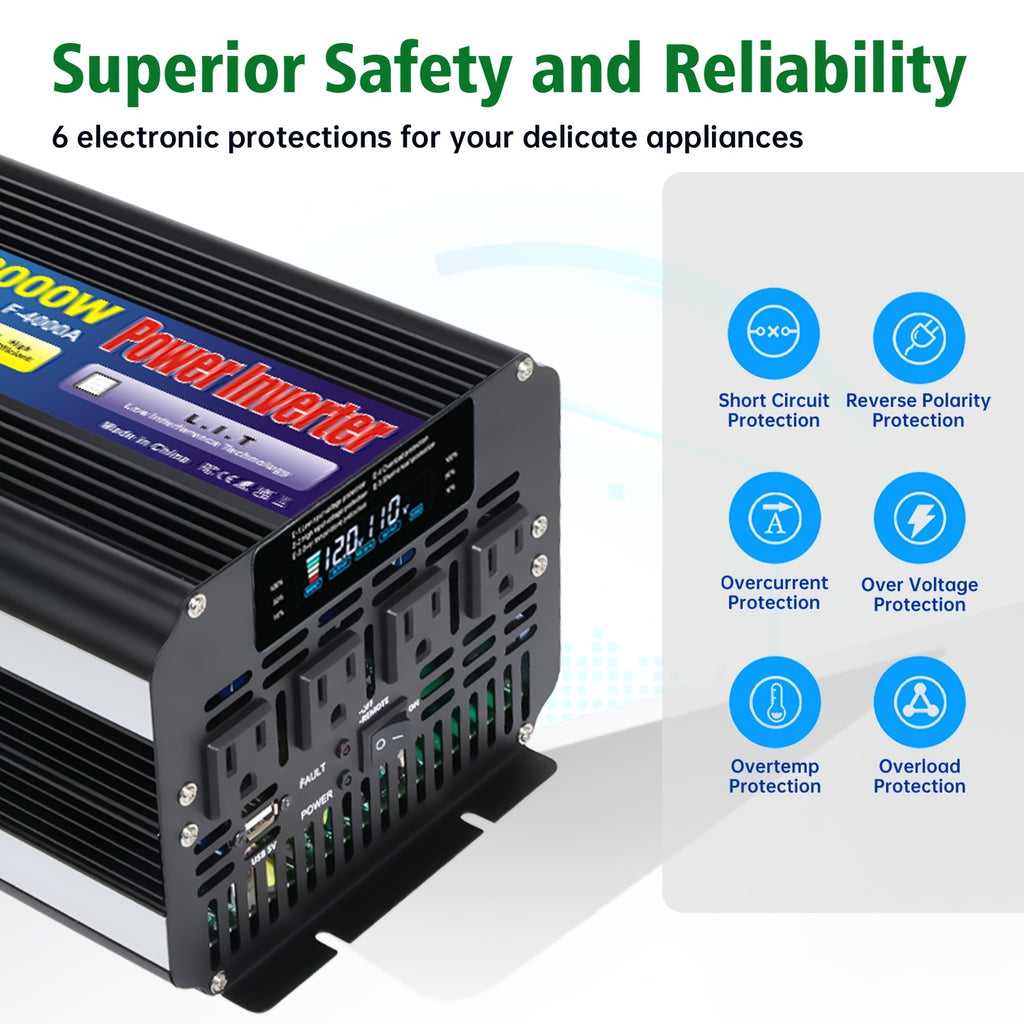 LVYUAN Car Power Inverter 600W/4000 Watt 12V To 110V With 4 AC Outlets, LCD Display, Wireless Remote Control, Car Power Inverter For Car, RV, Truck, Off Grid Solar System, Camping 24V Car Accessories, Without Battery